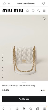 Miu Miu 5BP065 마테라세 나파 가죽 미니 백 샌드 화이트 M1