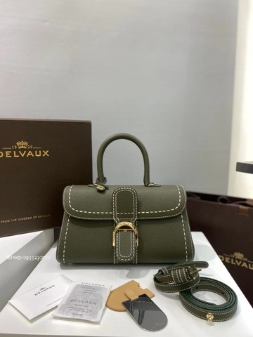 Delvaux Brillant PM Surpiqué 그레인 송아지 가죽 카키