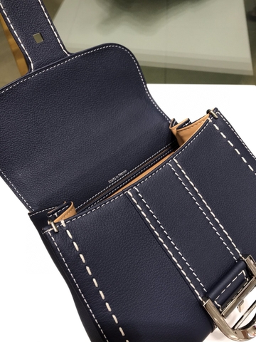 Delvaux Brillant Mini Surpiqué 그레인 송아지 가죽 네이비